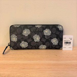 Coach Women's Accordion Zip Wallet in Signature Rose Print